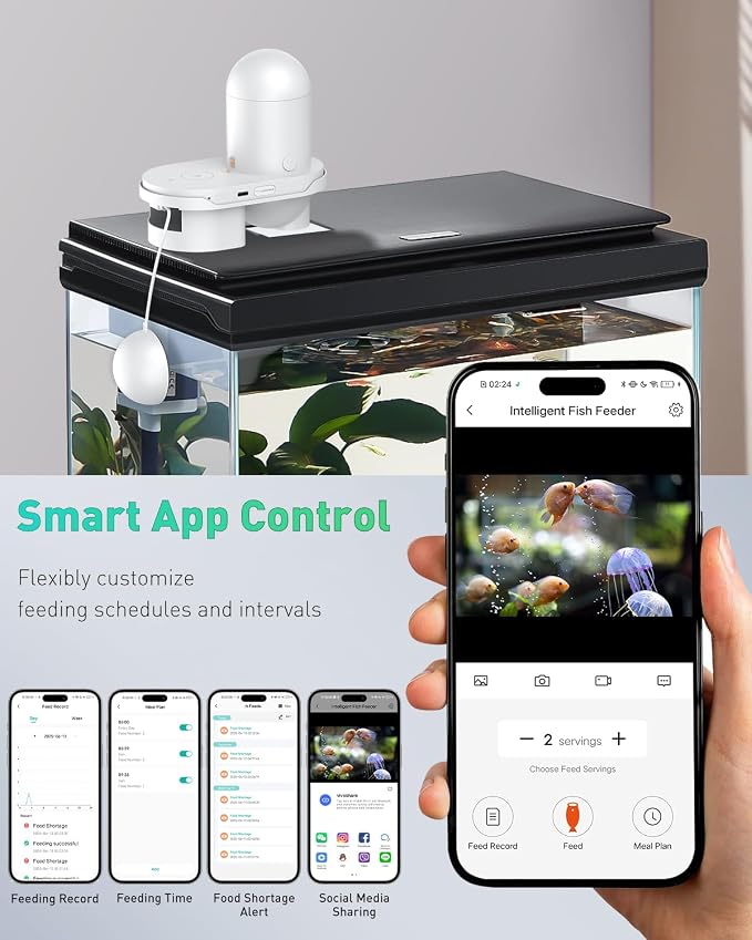 Pawfly WiFi Automatic Fish Feeder for Aquariums, Smart Auto Fish Food Dispenser with App Control 2.5 K HD Video & Timer, 230 mL Vacation Feeder for Powder Pellets & Small Pillars, USB Powered