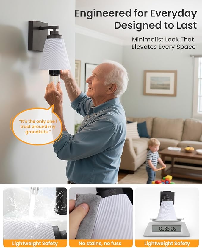 Neporal CARRYGLOW Battery Operated Wall Sconce, Peel and Stick No Drill Wall Lights Battery Operated, Rechargeable Wall Sconces for Bedroom, Living Room, Bathroom, Apartment, Renter Friendly