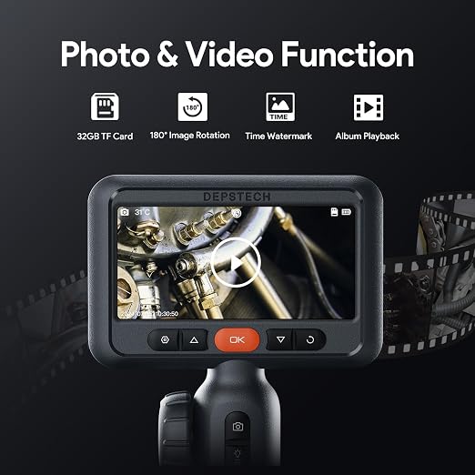 DEPSTECH 210° Two-Way Articulating Borescope, 0.24in Ultra-Slim Endoscope Camera with Lights, 4.5” IPS Screen, 5ft Waterproof Flexible Snake Tube, Industrial Inspection Camera for Automotive Mechanics