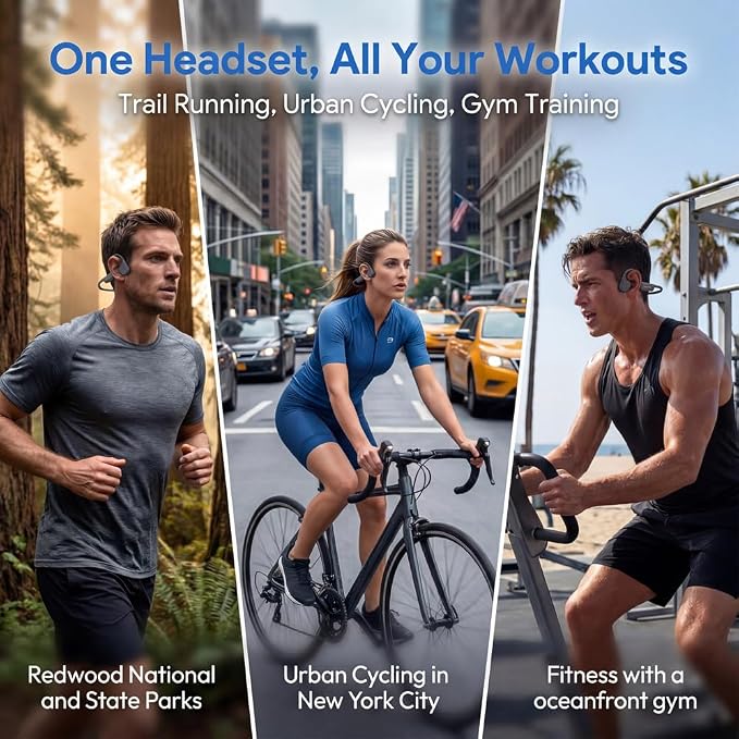 Bone Conduction Headphones, Bluetooth 5.4 Open-Ear Wireless Sports Earphones with Mic, 12H Playtime, IPX6 Sweatproof Premium Headset for Running, Cycling, Workouts (Beige)
