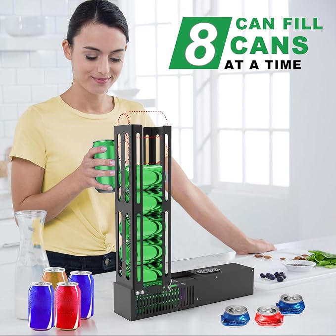 Electric Can Crusher: 8oz/12oz/16oz Automatic Crusher, Loads 8 Cans for Sequential Crushing with Auto-Eject, Heavy Duty for Recycling Soda, Beer & Plastic Bottles