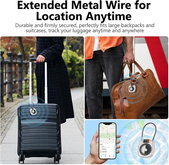 Compatible with Apple AirTag Secure Lock with Wire Cable, 3-Digit Combination Luggage Locks, Alloy Body Ultra Durable Anti-Lost Protective Case for Luggage, Suitcase (White*4)