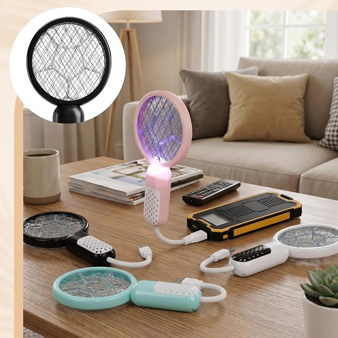 12 Pcs Mini Electric Mosquito Swatter Plug-and-Play USB Bug Attracting Lamp Portable Mosquito Killer Lamp UV Insect Trap Safety Net for Outdoor Gnats, Moths, Fruit Flies (Classic Colors)