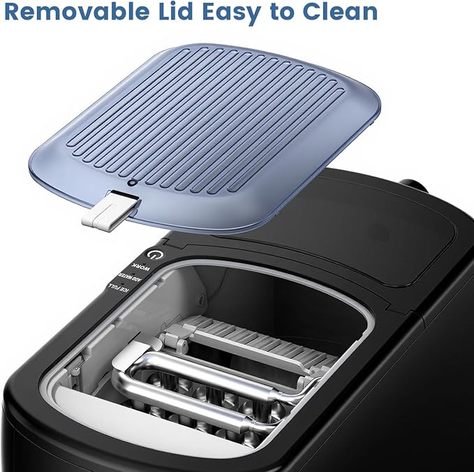 Electactic Bullet Ice Maker, 18Lbs/Day Compact Countertop Ice Makers, Removable Lid Easy to Clean, Fast 6Pcs Bullet Ice in 8 Mins, Self-Cleaning & Low Noise for Office, Bedroom, RV(Black)