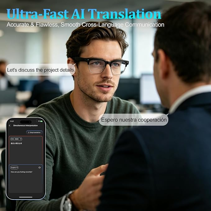 AI Smart Glasses with 8MP Camera, 1080P Video Recording & HD Photos, Bluetooth Audio, Voice Assistant, Real-Time Translation, Noise Cancelling Calls & Music, Photochromic Lenses