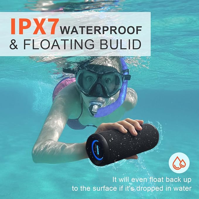 Wireless Portable Speaker,IPX7 Waterproof Bluetooth Speaker, 25W Loud Stereo Sound, Bassboom Technology, TWS Pairing, Built-in Mic, 16H Playtime with Lights for Home Outdoor - Black | 25W Stereo Sound, Bassboom Technology, TWS Pairing, Built-in Mic, 16...