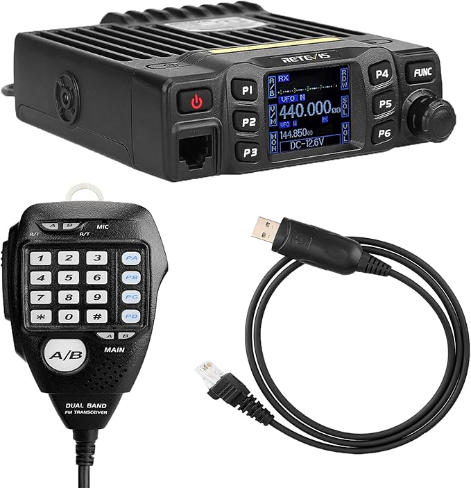 Retevis RT95 Mobile Ham Radio, Dual Band Mobile Radio, Chirp, Dual Speaker, Rotatable LCD Display, 2m 70cm Ham Radio Base Station, Mobile Transceiver with Cable