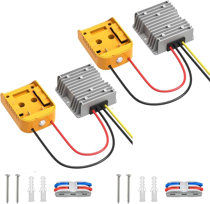 2 Pack 20V to 12V Step-Down Converter Compatible with Dewalt 20V Battery Adapter with Over-Discharge Production, DC 12V 20A 240W Buck Converter Voltage Regulator for Golf Cart RC Car Truck DIY