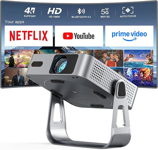 【Officially-Licensed APP & 1800ANSI】Smart Mini Projector with WiFi and Bluetooth, VISSPL Native 1080P Auto Focus & Keystone Portable Outdoor Projector, 4K Support Home Movie Projector Sliver