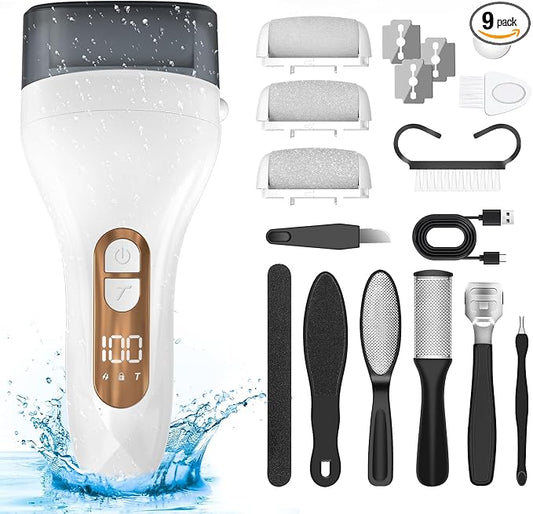 Electric Callus Remover for Feet - with Larger Grinding Head, Portable Pedicure Kit Foot File Callus Remover, Rechargeable Waterproof Foot File for Foot Care Deadskin Remover LCD Display-White