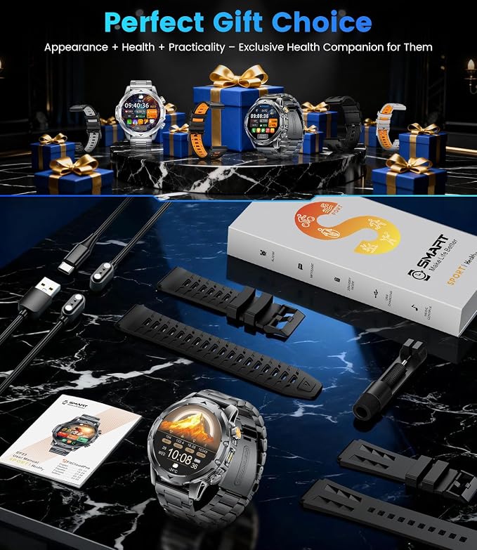 2026 Smart Watches for Men with 1000 mAh, 1.53" HD Display Military Smart watch, LED Torch, Answer/Make Calls, 120+Sports Modes, Heart Rate, Sleep Monitor, SpO2, IP68 Waterproof, iOS Android(3 Straps)