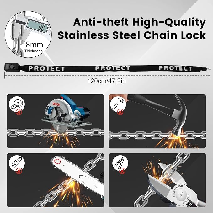 Bike Lock with Alarm – 110dB Anti-Theft Bike Alarm, 4FT x 8mm Heavy Duty Chain with Keys for Bicycle/E-Scooter/Motorcycle