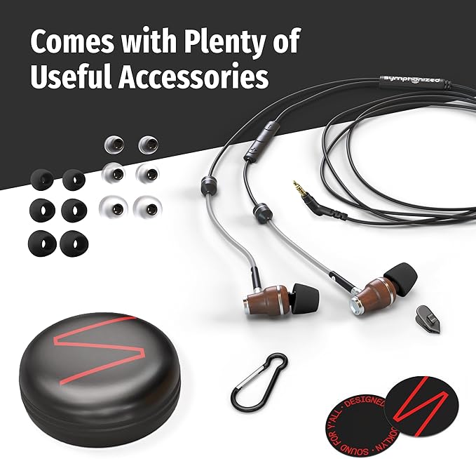 Symphonized 3.5mm Jack Airtube Headphones EMF Free - Wooden Safe Air Tube Earphones with Mic & Volume Control, Corded Ear Buds Wired Earbuds with Microphone for Computer, Laptop & Phone with Aux Cord
