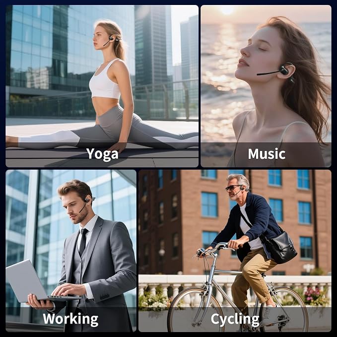Open Ear Headphones with Mic, Wireless Headset with AI Noise Cancellation Microphone Bluetooth 5.4 Bluetooth Headset with Mic Air Conduction Headphones for Work Call Meeting Driving