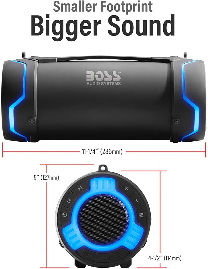 BOSS Audio Systems Tube Portable Weatherproof Bluetooth Stereo Speaker - 3-Inch, Full Range, Tweeters, 8 Hours of Play Time, Sold Individually