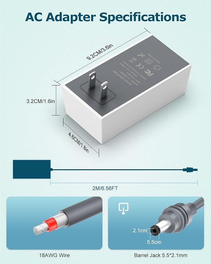 Starlink Mini Power Supply Adapter 30V 2A 110V-240V AC to DC Chager Adapter for Starlink MINI 12V Power Cable Wall Plug 60W Fast Charger Waterproof, Compatible with Star Link Mini DC Cord