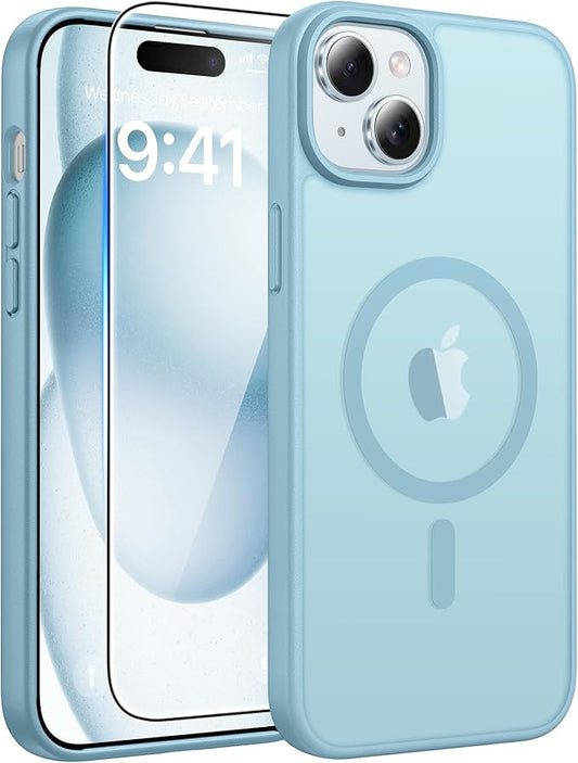 FNTCASE for iPhone 15 Case: for iPhone 14 Case & iPhone 13 Case [Compatible with Magsafe] Translucent Matte Cases with [Screen Protector] Military Grade Shockproof Protective Phone Cover - Teal