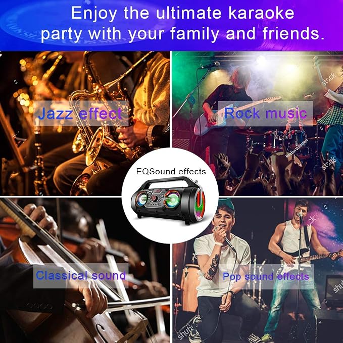 Portable Bluetooth Speaker with Subwoofer, Wireless Speakers with Booming Bass, FM Radio, RGB Lights, EQ, Stereo Sound, 10H Playtime, 30W Loud Speaker for Home, Outdoor, Party, Travel, Camping, Gifts