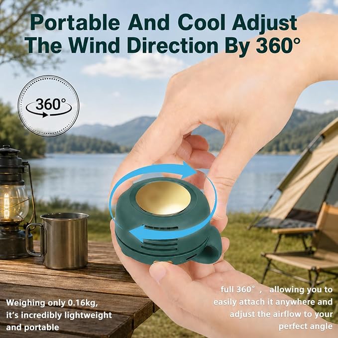 Portable Silent Mini Bladeless Fan Clip On, Small Fan Clip on for Shirt & Waist, Adjustable 3-Speed Suspended Whirlwind Fans, For Outdoor & Travel & Office, Travel Accessories (2, green)