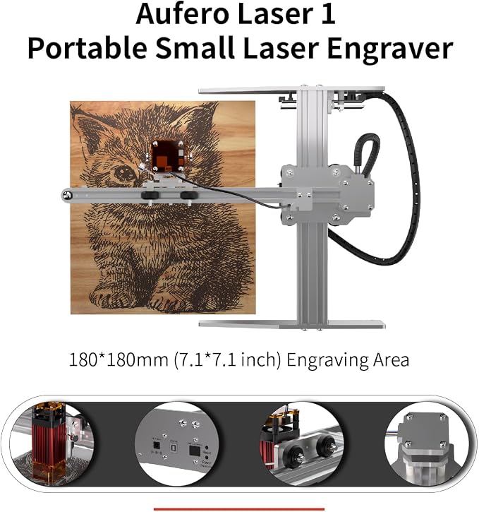 Laser 1 Laser Engraver, 5W Short Focus Laser Module LU2-4-SF, 7.1x7.1 Inch Area, Pre-Assembled, USB, Beginner Friendly for Wood Leather Acrylic