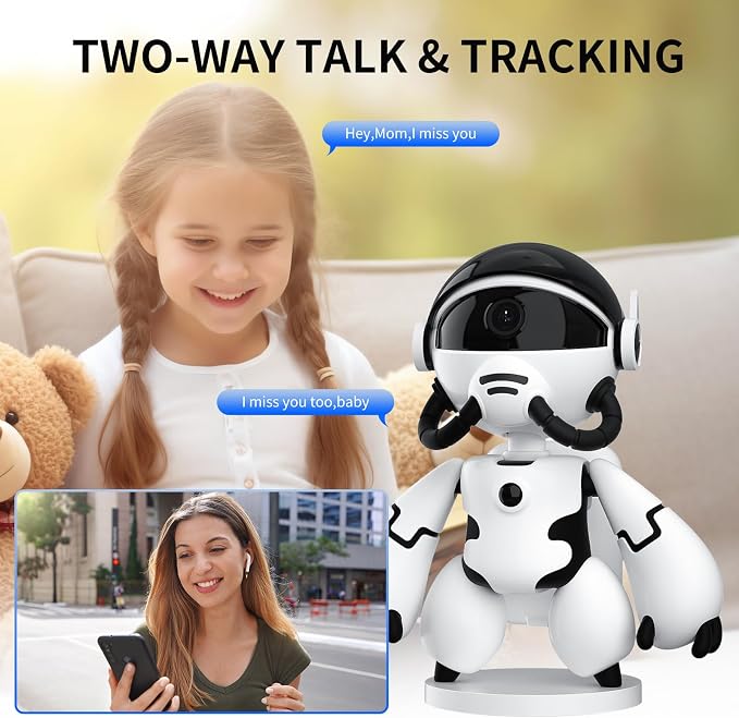 2K Hidden Camera Robot, 2.4G WiFi Security Indoor Robot Camera for Baby/Pet/Nanny, Long Battery Life, Two Way Audio, Night Vision, Battery Operated, PIR Motion Detection, Cloud & TF Card Storage