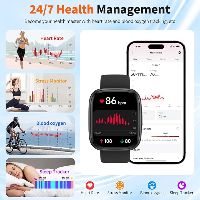 2026 Upgraded Smart Watch Alexa Built-in【1.83" HD Touchscreen】【BT5.3 Call, 100+ Sports Modes & IP68 Waterproof】 Fitness Tracker 24/7 Heart & Sleep Monitor for Android iOS Men Women