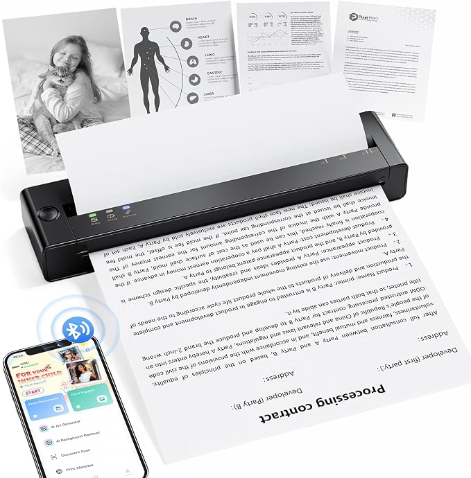 TATTMUSE Inkless Portable Printers Wireless for Travel, Small Thermal Printer Compatible with iPhone Laptop, Bluetooth Mobile Printer for School/Office/Home Use Support 8.5" X 11" Thermal Paper
