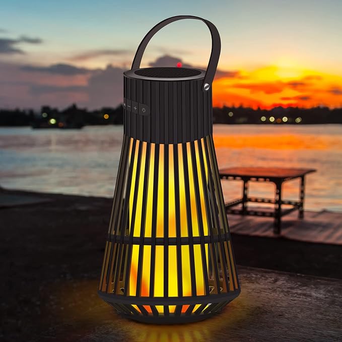 Outdoor Bluetooth Speaker with Flame Atmosphere, Led Waterproof Wireless Torch Speaker, Stereo Sound, Cool Gadgets for Camping, Yard, Party, Home, Decorations, Electronics Gifts for Men, Women, Dad