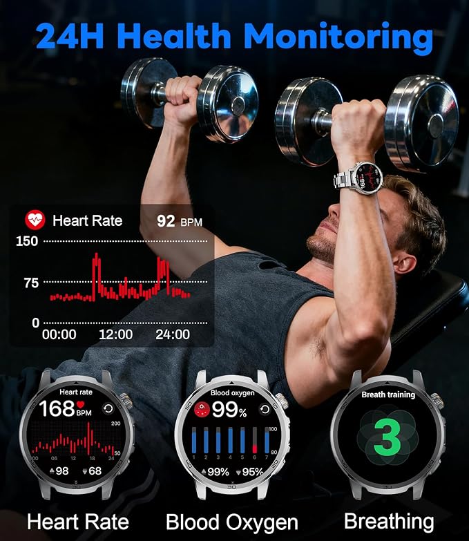 Military Smart Watch for Men Answer/Make Call, 1.85'' HD Rugged Smartwatch with 1000mAh Battery/Flashlight/Heart Rate/110+ Sports Mode, IP68 Waterproof Fitness Tracker Watch for Android iPhone