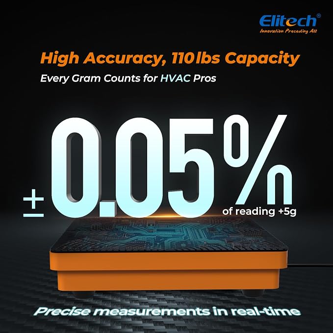 Elitech Refrigerant Scale 110 Lbs – High Precision HVAC Freon Scale with LB+OZ Dual-Unit Display, Electronic Charging Weight Scale with Carry Case, LMC-100F+