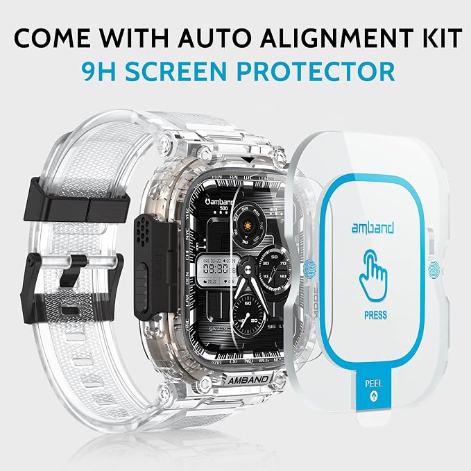 amBand Bands Case Screen Protector Compatible with Apple Watch Ultra 3/2/1 49mm, M1 Sport Series Rugged Cover Strap and 9H Tempered Glass Film, Military Protective Bumper for iWatch 49 mm Men Clear