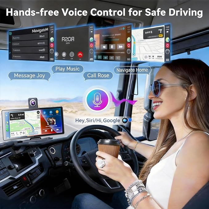 10 Inch Wireless Apple CarPlay & Android Auto Screen for Car with 4K Dash Cam,Ultra-Light Touchscreen, IP68 1080P Backup Camera, GPS Navigation, Voice Control, Mirror Link(No Card)