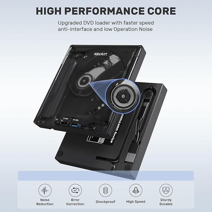 Unitek External CD DVD Drive, USB 3.0 Type-C Portable CD/DVD +/-RW Drive/DVD Player with SD Card Reader USB 3.0 USB C Hub CD ROM Burner Compatible for Laptop Desktop PC Mac Windows 11/10/8/7 Linux