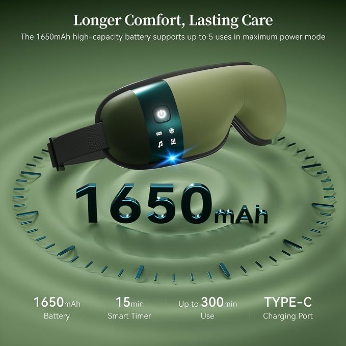 ReliefRX Ultra-Quiet Eye Massager with Heat and Cooling, Lightweight Eye Massager, Birthday Gift for Women Husband, for Home, Office, and Travel - Sage Green
