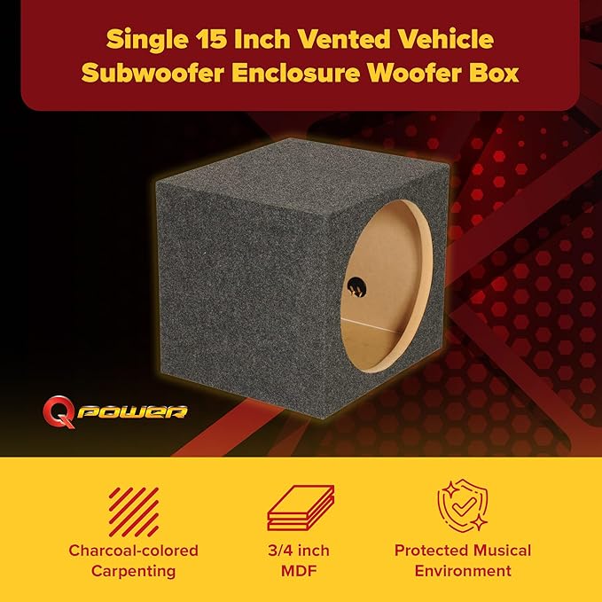 Q Power 12 Inch Single Sealed Heavy-Duty Subwoofer Enclosure Box for Car