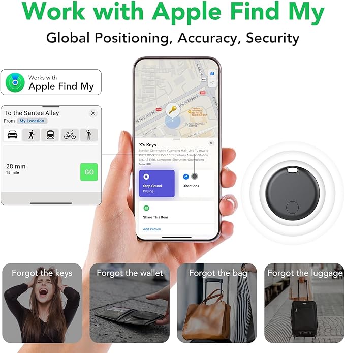 aowoka Air Tracker Tags-4 Pack: Smart Bluetooth Tracker, Item Finder Works with Apple Find My (iOS Only) App, Trakcer Tag Locator for Keys, Luggage, Satchel, weTag mini. (Not for Android Devices)