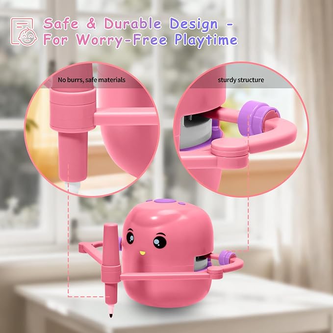 Drawing Robot for Kids, Voice Interactive Educational Drawing Machine with 150 Drawing Cards, Montessori Learning Toys for Kids Ages 3-8, for Boys & Girls (Pink)