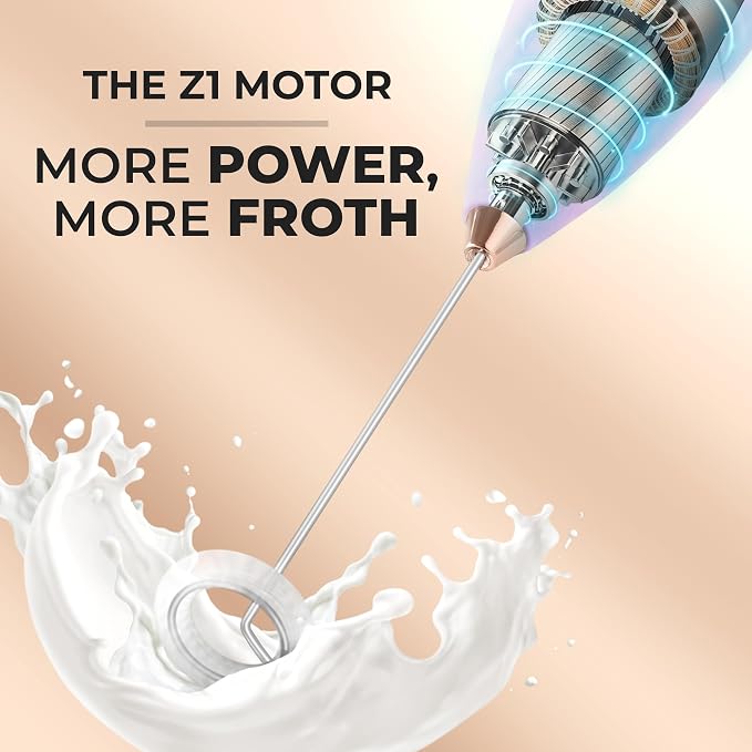 Zulay Kitchen Powerful Milk Frother Wand With Duracell Batteries - Ultra Fast Handheld Drink Mixer - Electric Whisk Foam Maker for Coffee, Lattes, Cappuccino & Matcha - Z1 Motor - Lilac & Rose Gold