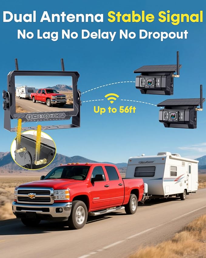 Dual Magnetic Backup Camera Wireless: Monitor 2 Areas at Once, Check Interior Hitch or Rear View While Driving & Reversing – 3-Min Setup, 7" 1080P Monitor with 20lb Magnetic Camera for RVs & Trailers