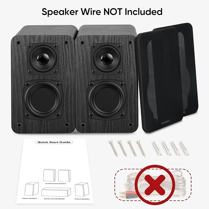 RIOWOIS Passive Bookshelf Speakers for Record Player, Stereo Speakers with 4 Inch Woofer and Silk Dome Horn Tweeter for Turntable, Surround Sound System,PC and TV, Wall Mountable.