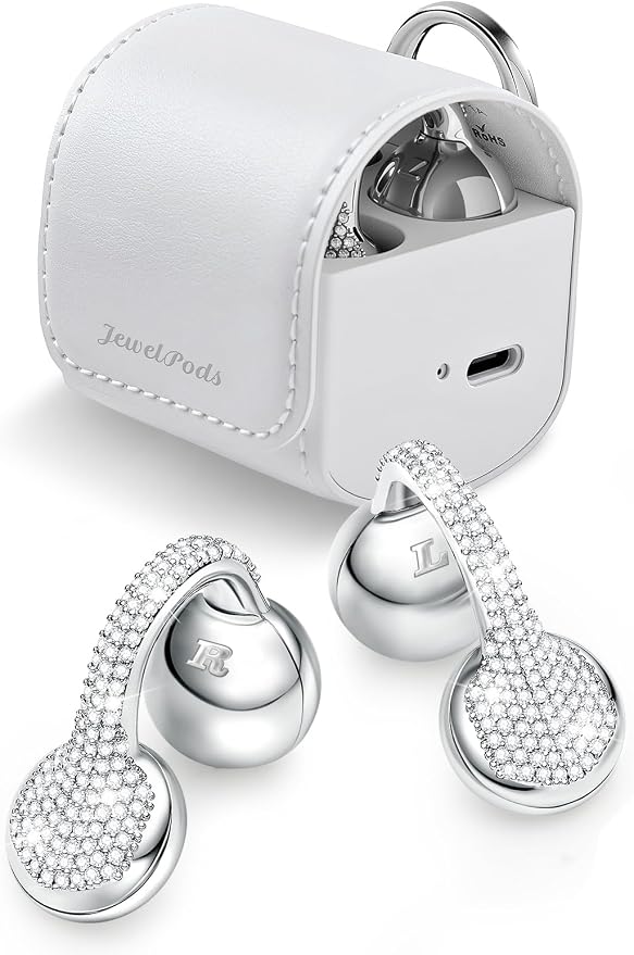 JewelPods C01 Pro Open Ear Headphones, Luxury Jewelry Wireless Earbuds, SLV | Clip-On Wireless Bluetooth Earbuds Secure, Lightweight, Premium Audio-Water Resistant-Up to 72 hrs Play,Gift for Her