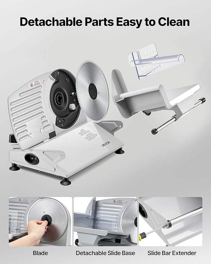 VEVOR Meat Slicer, 7.5" Electric Deli Slicer with 2 SUS420 Blades & 0-0.6" Adjustable Thickness, 200W Home Food-Slicer for Frozen Meat, Ham, Baguett, Steak, UL Approved