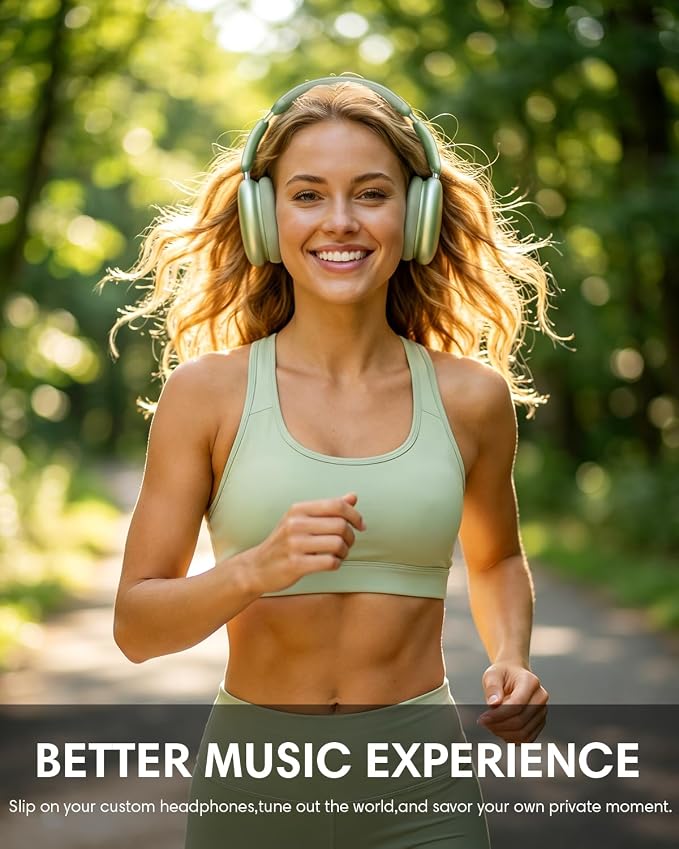 Wentronic Y02 Active Noise Cancelling Headphones, Wireless Over-Ear Bluetooth 5.4 Headphones with Microphone, 60H Playtime, Hi-Res Audio, Big Bass, Foldable Lightweight for Travel Home Office, Green
