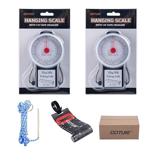 Goture Fishing Hanging Scale + Rope + Ruler, Mechanical Kitchen and Fish Fishing Scale, Multi-Purpose Portable Hand Held Dial Weight Scale with Tape Measure (50 Lbs / 22Kg)