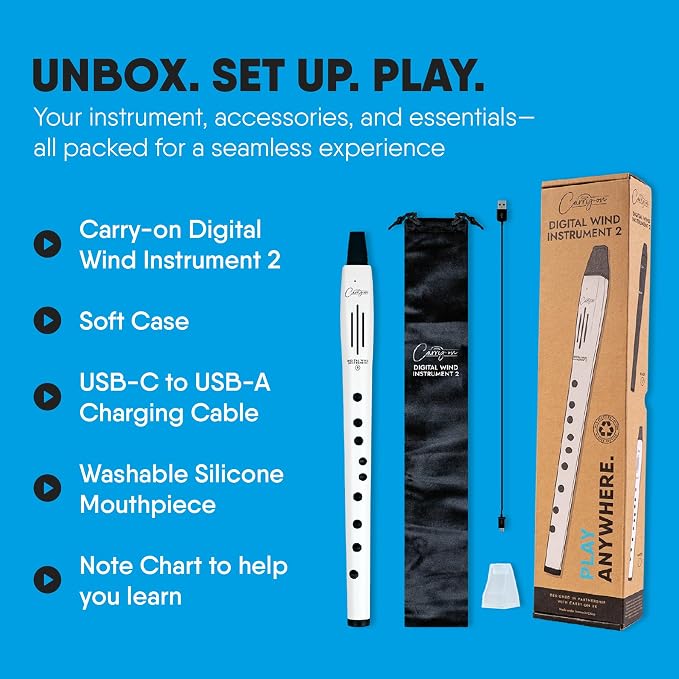 Carry-on Digital Wind Instrument 2 - Lightweight and Rechargeable - 10 Instrument Voices - Built-In Speaker and MIDI over Bluetooth for Performances and Practice Anywhere - White