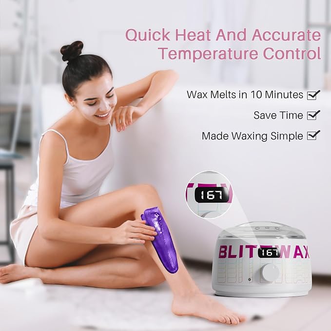 BLITZWAX Brazilian and Bikini Waxing Kit for Women, Hard Wax Warmer for Face, Legs, and Body, At Home Hair Removal Kit, Beginner Friendly, Quick Heating, Frost Reverb Digital Wax Pot