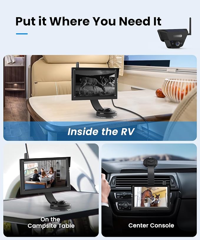 AUTO-VOX Wireless Backup Camera Kit: 5" Monitor, Dual Solar 5A Cams, Suction Mount – Dual View for RV, Horse/Boat Trailer, Cargo, Campsite & Safe Parking