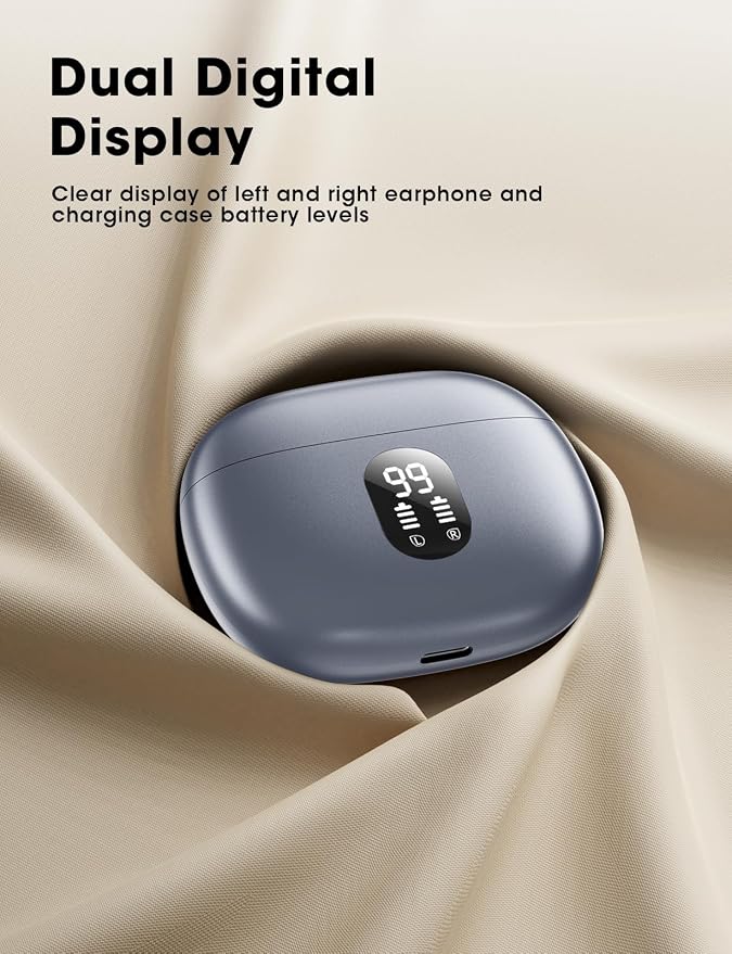 Wireless Earbuds Bluetooth 5.3 Ear Buds, Hi-Fi Stereo Bass Ear Buds with 48H Playtime & LED Display, Lightweight in-Ear Headphones with Mic, IPX7 Waterproof, Touch Control for iPhone SilverPurple