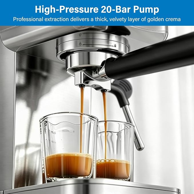 XIXUBX 20 Bar Espresso & Cold Brew Coffee Maker with Milk Frother, 42oz Removable Tank, Stainless Steel, Perfect for Cappuccino, Latte, Home & Office, Brushed Silver