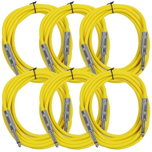 Seismic Audio - SASTSX-10 (6 Pack) - 10 Foot TS 1/4" Guitar, Instrument, or Patch Cables Yellow